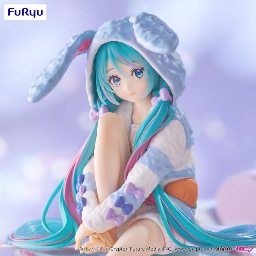 Hatsune Miku Noodle Stopper PVC Statue Hatsune Miku Rabbit Ear Hood Pajama Blue Color Ver. 14 cm