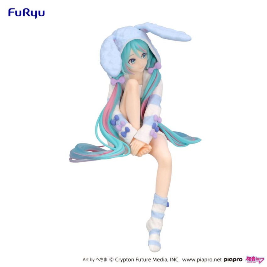 Hatsune Miku Noodle Stopper PVC Statue Hatsune Miku Rabbit Ear Hood Pajama Blue Color Ver. 14 cm