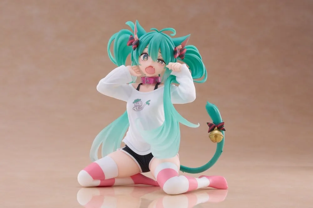 Hatsune Miku PVC Statue Desktop Cute Figure Hatsune Miku Cat Ear T-Shirt Ver. 13 cm by Taito Prize - Hatsune Miku