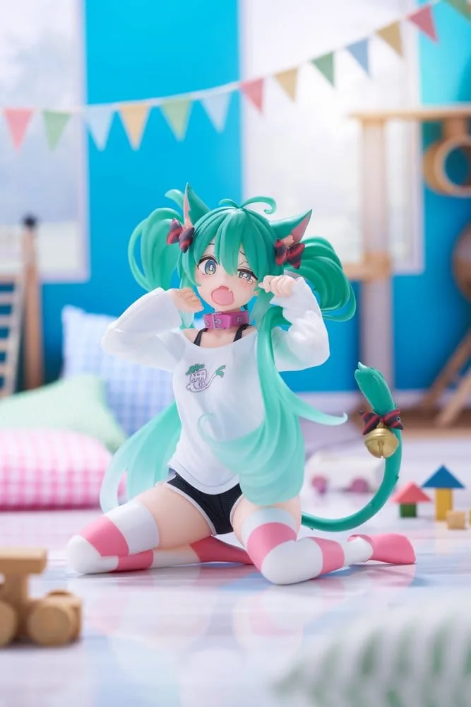 Hatsune Miku PVC Statue Desktop Cute Figure Hatsune Miku Cat Ear T-Shirt Ver. 13 cm by Taito Prize - Hatsune Miku