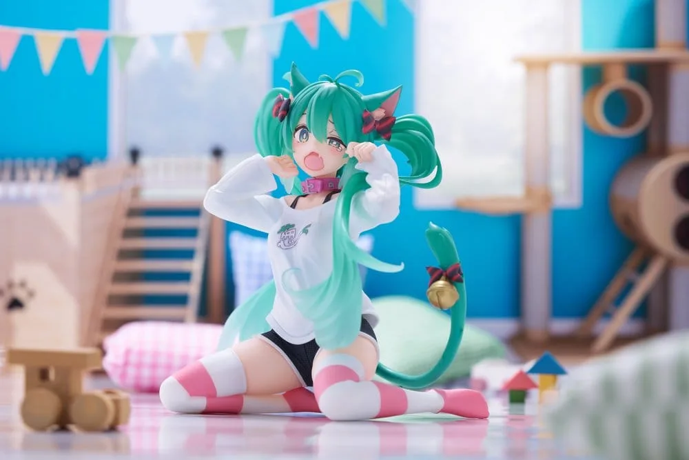Hatsune Miku PVC Statue Desktop Cute Figure Hatsune Miku Cat Ear T-Shirt Ver. 13 cm by Taito Prize - Hatsune Miku