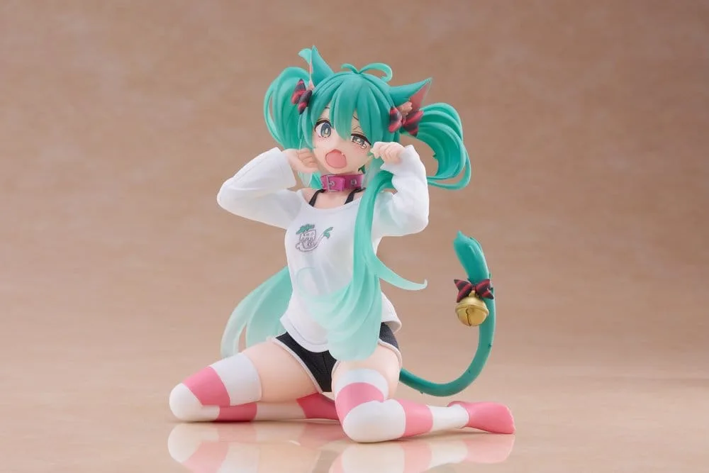 Hatsune Miku PVC Statue Desktop Cute Figure Hatsune Miku Cat Ear T-Shirt Ver. 13 cm by Taito Prize - Hatsune Miku