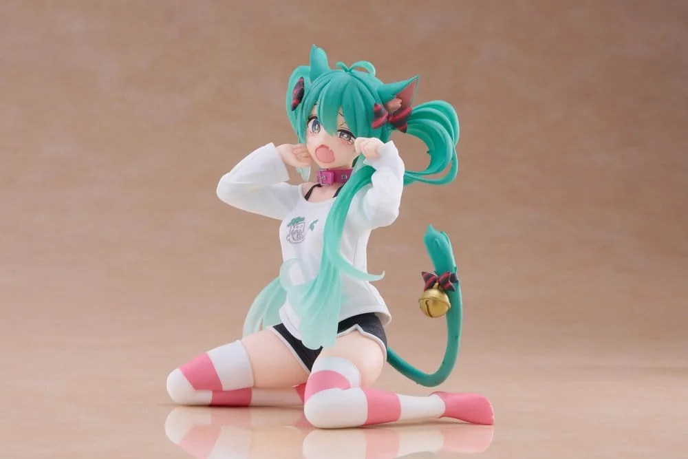 Hatsune Miku PVC Statue Desktop Cute Figure Hatsune Miku Cat Ear T-Shirt Ver. 13 cm by Taito Prize - Hatsune Miku