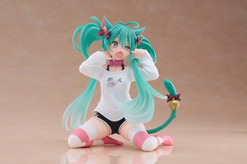 Hatsune Miku PVC Statue Desktop Cute Figure Hatsune Miku Cat Ear T-Shirt Ver. 13 cm by Taito Prize - Hatsune Miku